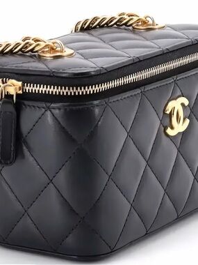 Chanel 2022 Black Quilted Lambskin Long Vanity Case Gold Hardware Crossbody Bag